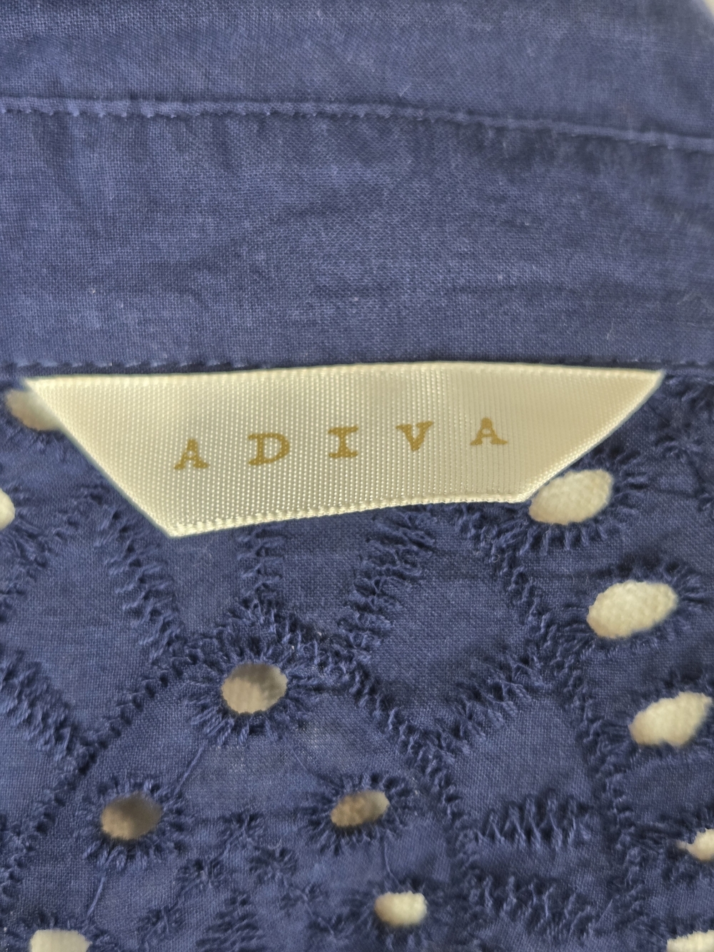 Adiva Navy Eyelet Button Down Shirt Cotton Boho Cottagecore Beach Cover Up M - Picture 6 of 13